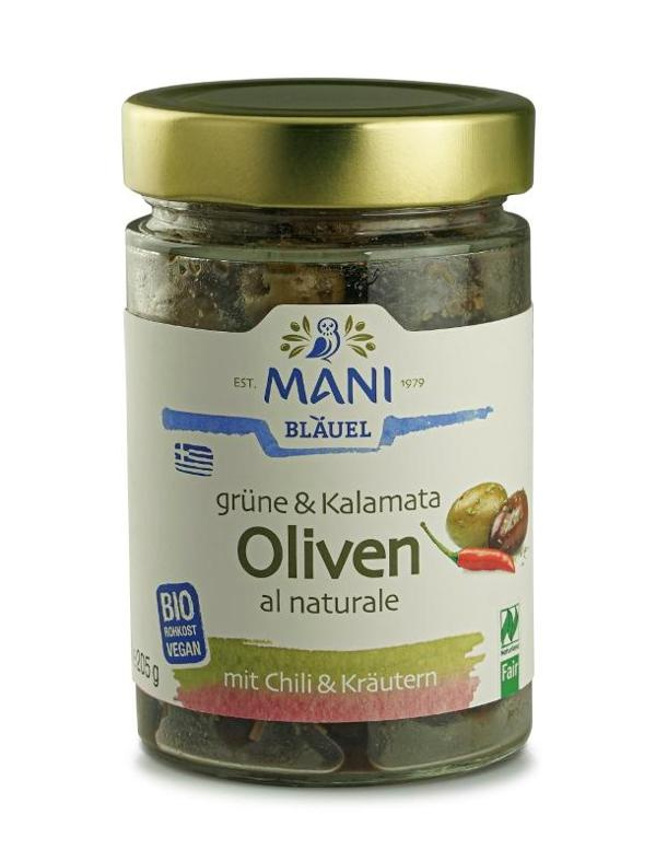 Produktfoto zu Grüne & Kalamata Oliven al naturale Chili