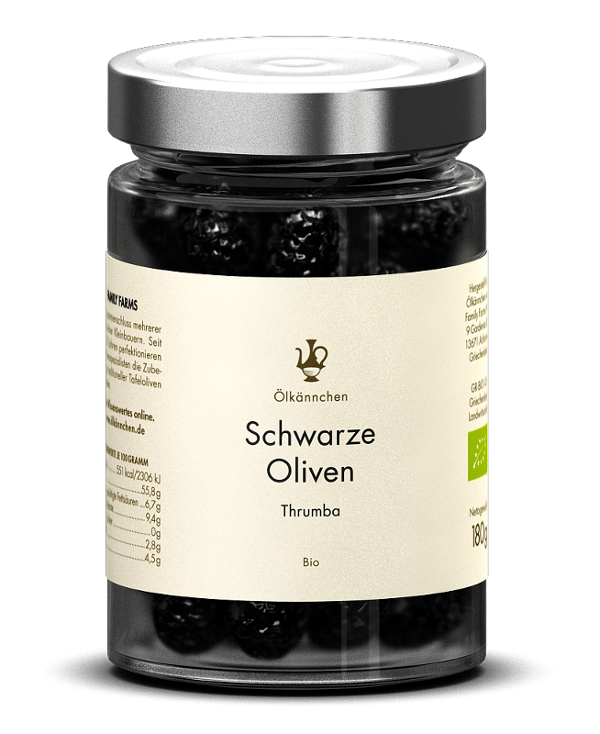 Produktfoto zu Schwarze Oliven Thrumba 180g